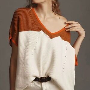 Anthropology Maeve Oversized V-Neck Sweater Tee New No Tags Cream Brown Large